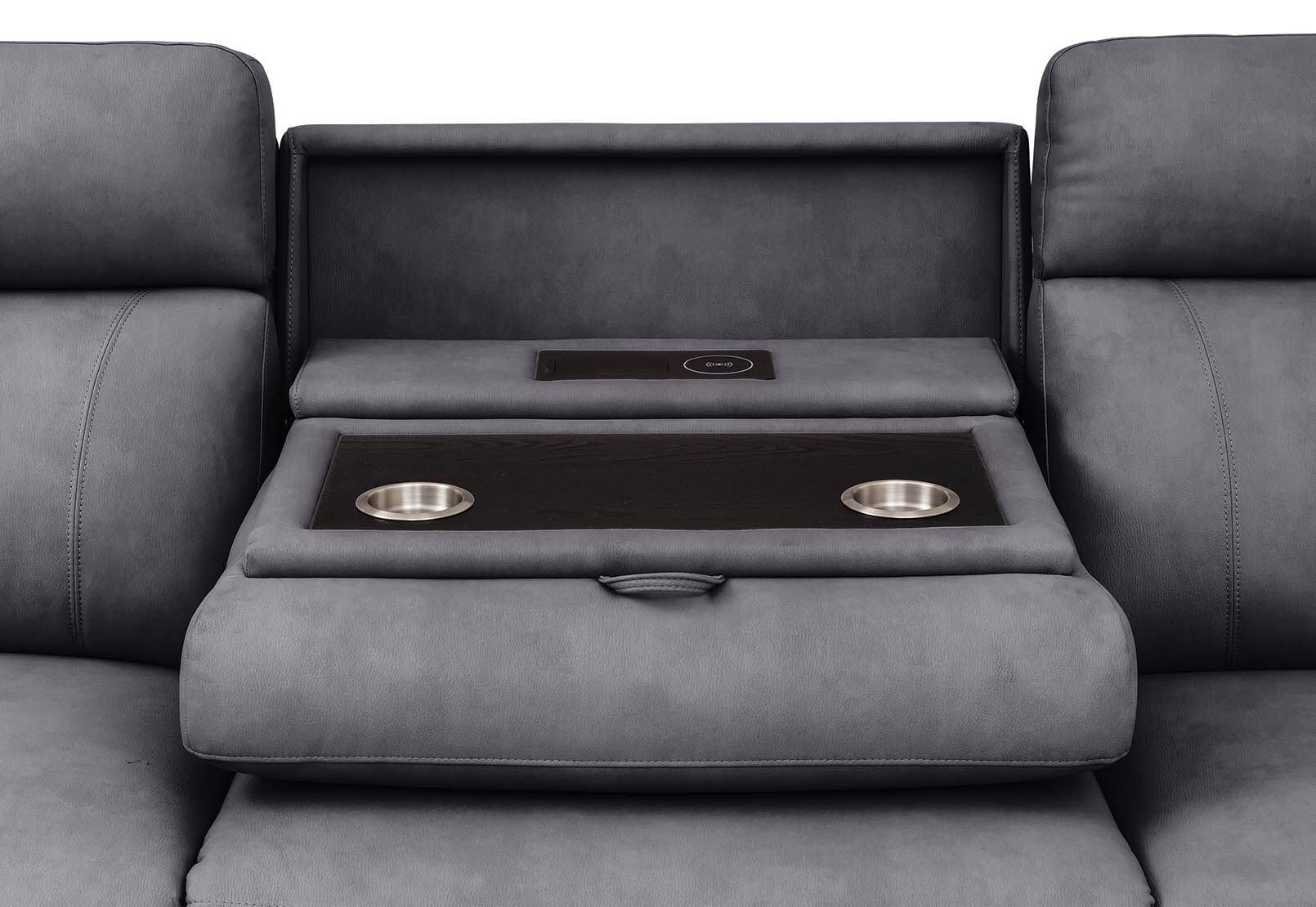 LYNCOLN - Fabric 3.5 Seat Left Hand Facing Chaise with Drop Down Table LYNCOLN