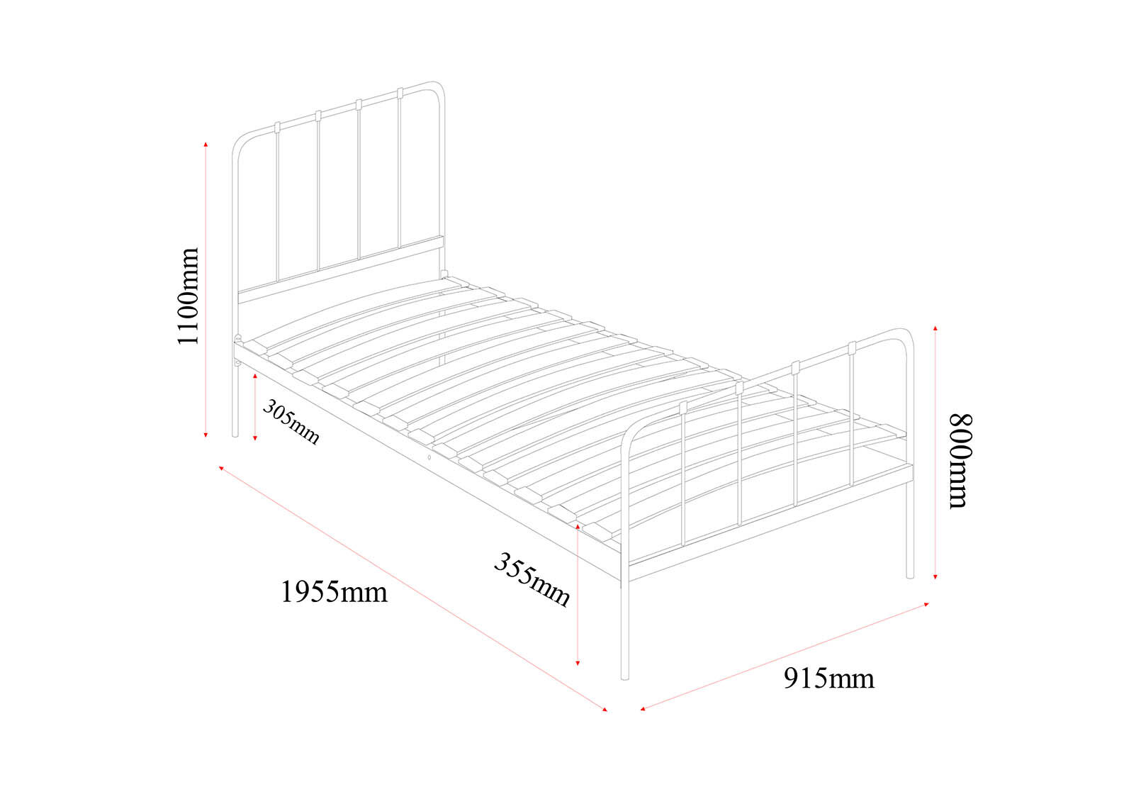 EDINBURGH - Lt Pink Single Bed EDINBURGH