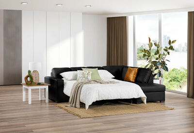 DIAMOND - Leather-Look Corner Right-Hand Facing Chaise with Sofa Bed