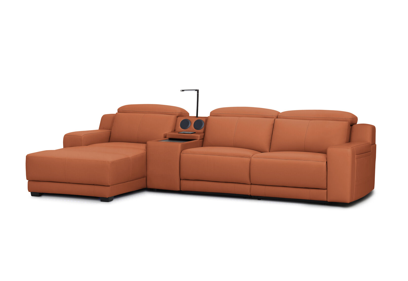 VANTRO LEATHER - 3 Seater LHF Chaise with Speaker Console and Inbuilt Electric Recliner VANTRO LEATHER