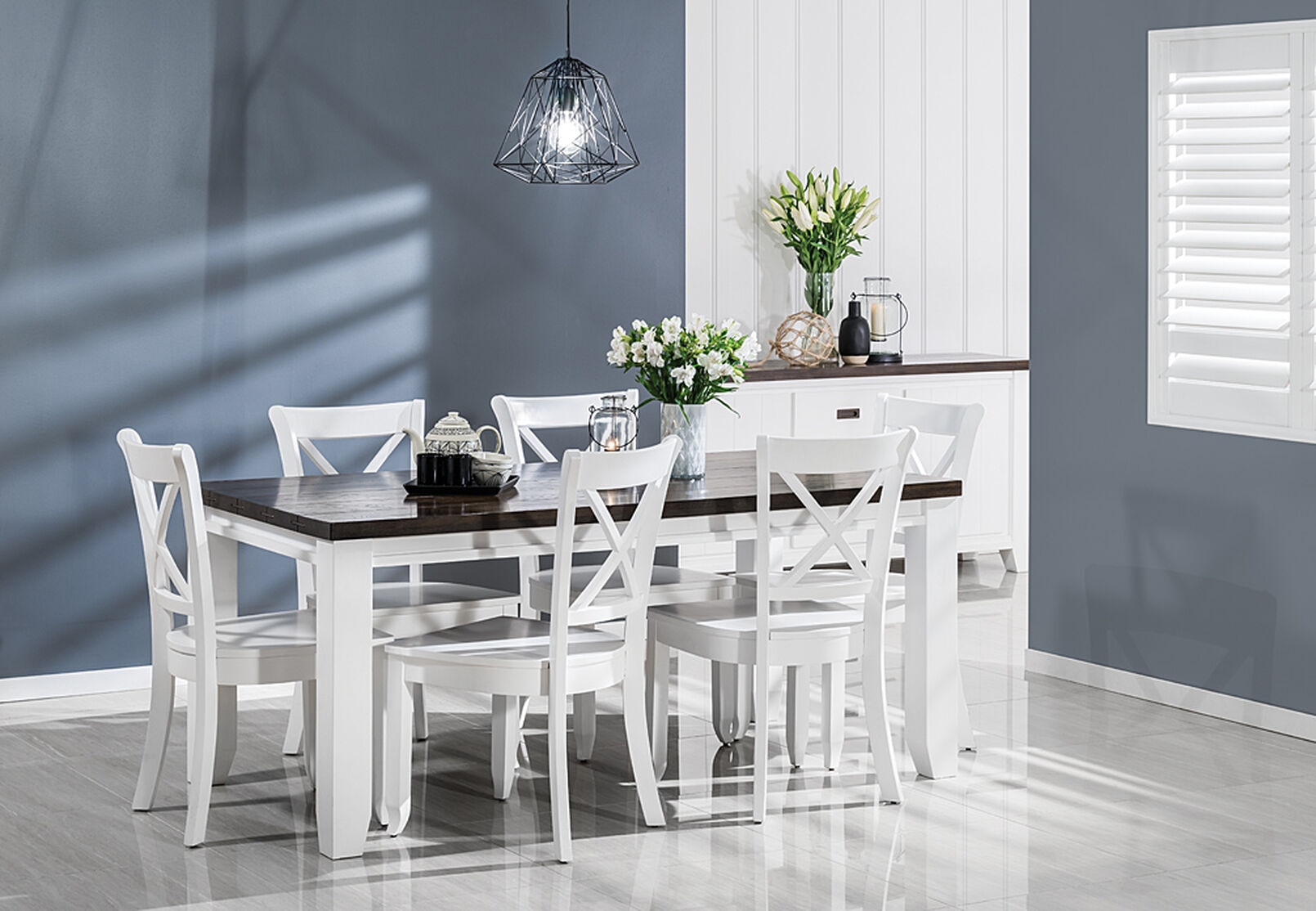 DARK OAK/WHITE LE FRANSCHHOEK 7 Piece Dining Suite with Clouds Dining