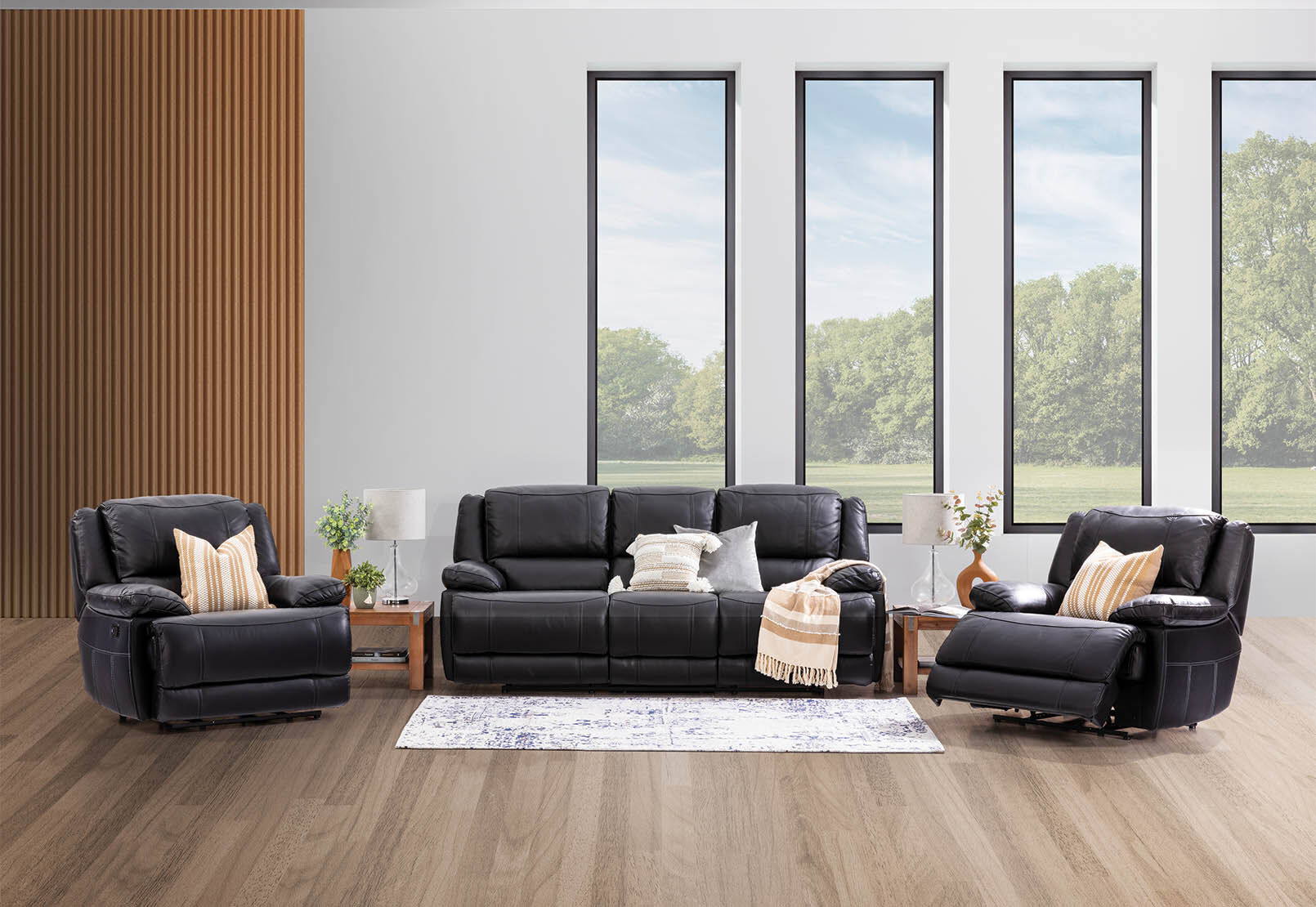 BLACK FLOYD Leather Seat Sofa with Inbuilt Recliners