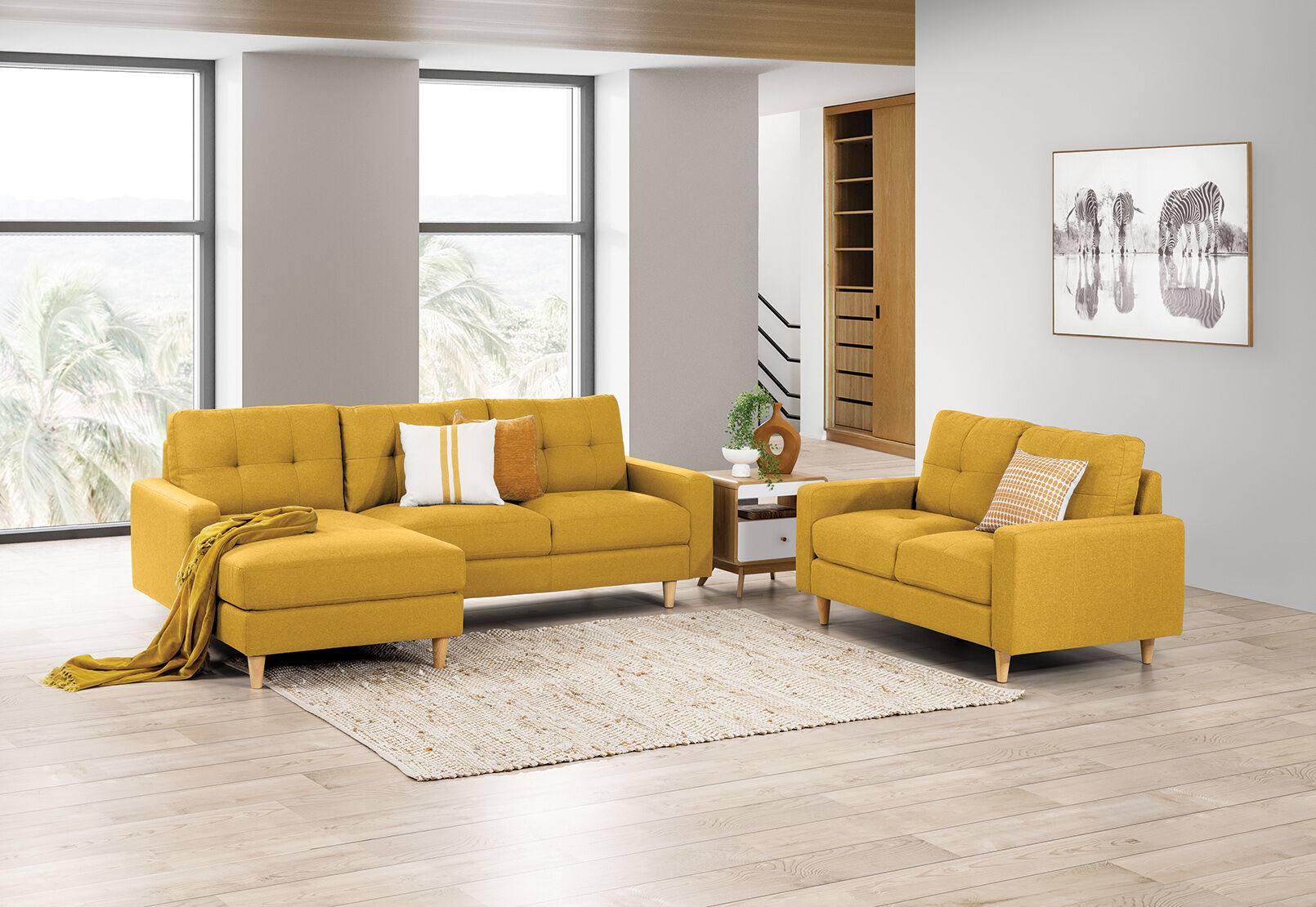 Yellow sofa store with chaise