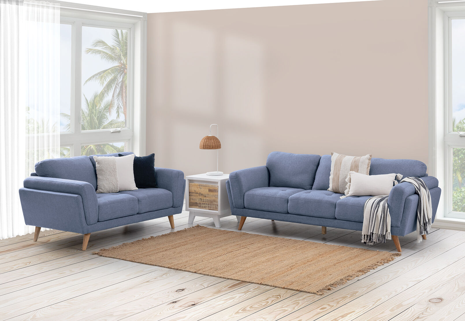 NAVY SHIRA 2 Seater Fabric Sofa