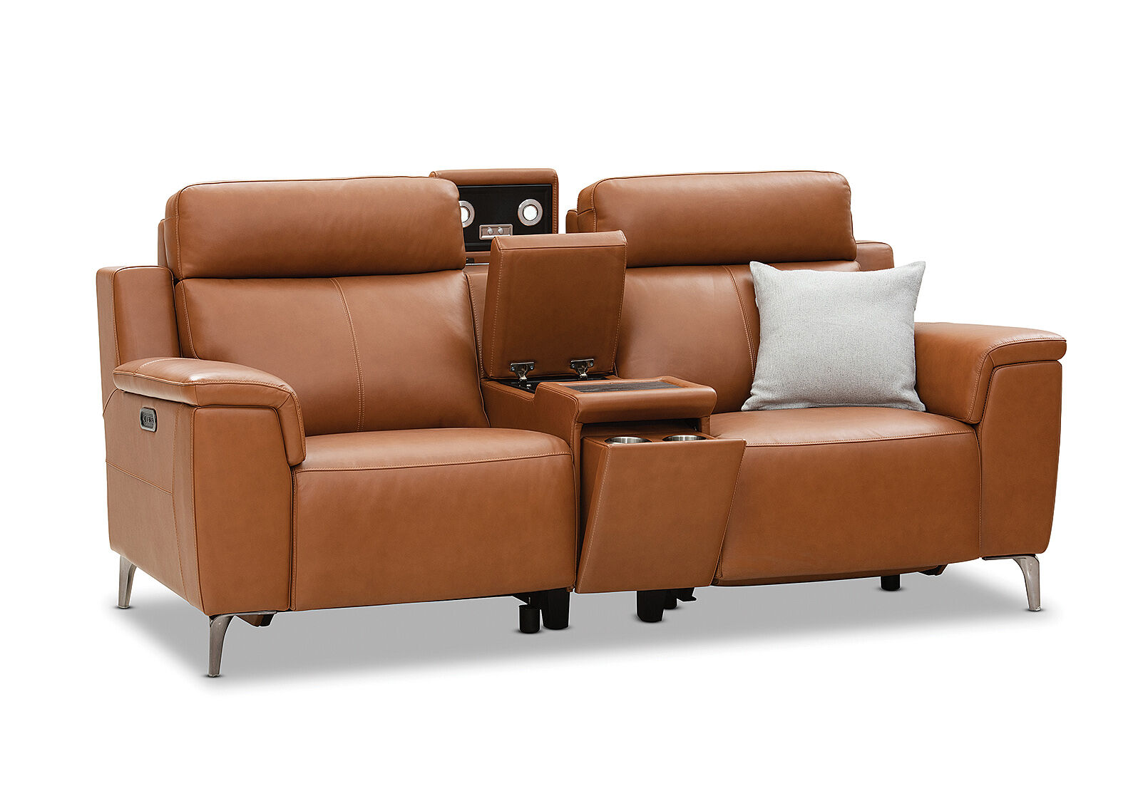 ARISTOTLE - Leather 2 Seater Sofa with Console and 2 Inbuilt Electric Recliners ARISTOTLE