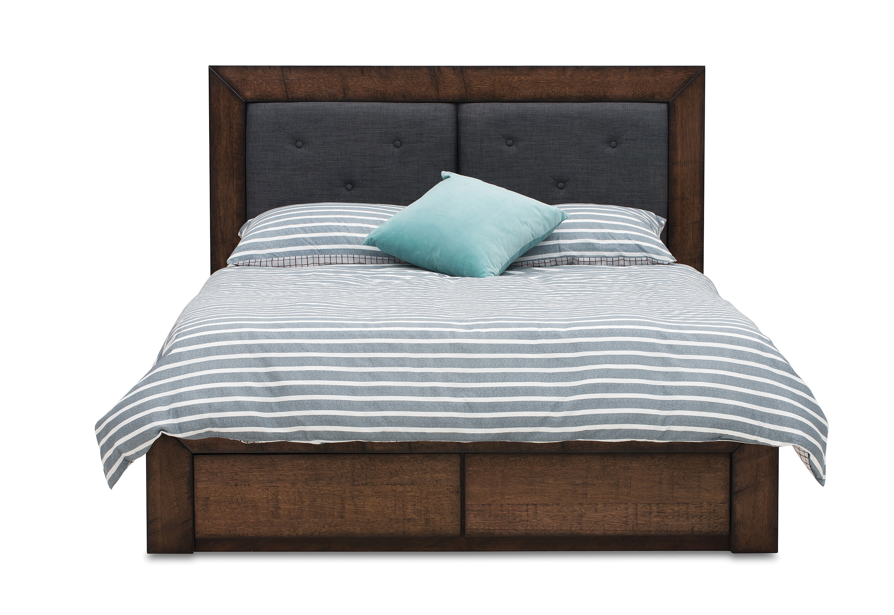 RUSTIC BROWN BOULDER Queen Bed with 2 Drawer Base Storage