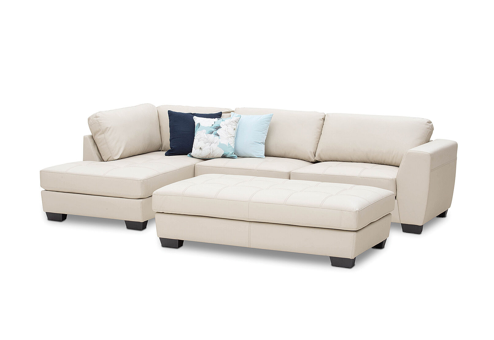 beige orlando leather look left hand facing corner lounge suite with ottoman amart furniture