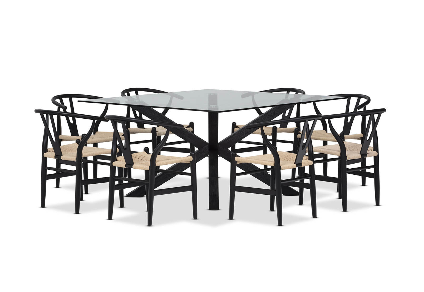PROMENADE - 9 Piece Dining Suite with Wishbone Replica MKII Dining Chairs PROMENADE