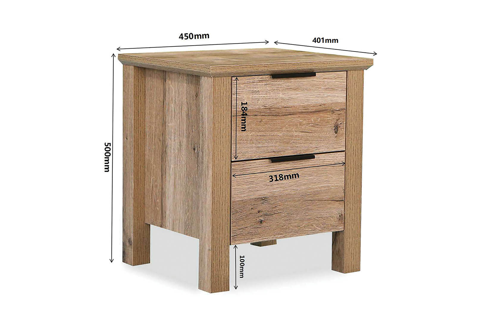 BRADSHAW - 2 Drawer Bedside BRADSHAW