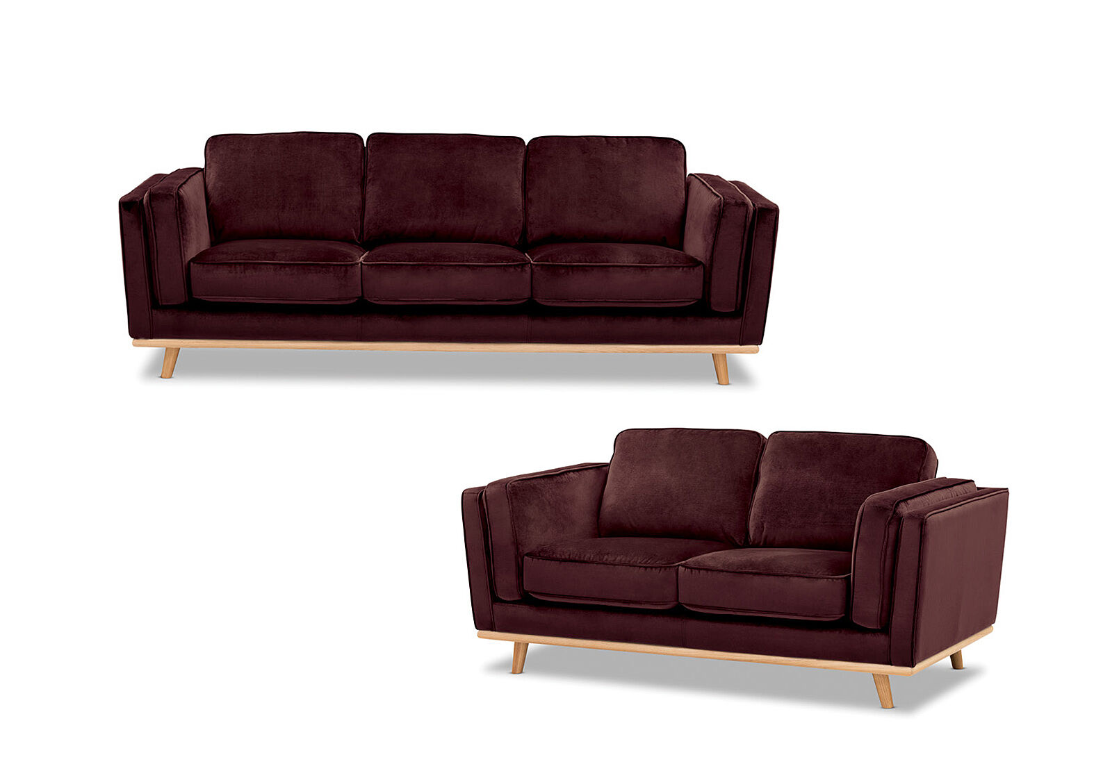 DEEP RED LORAS VELVET Fabric Sofa Pair