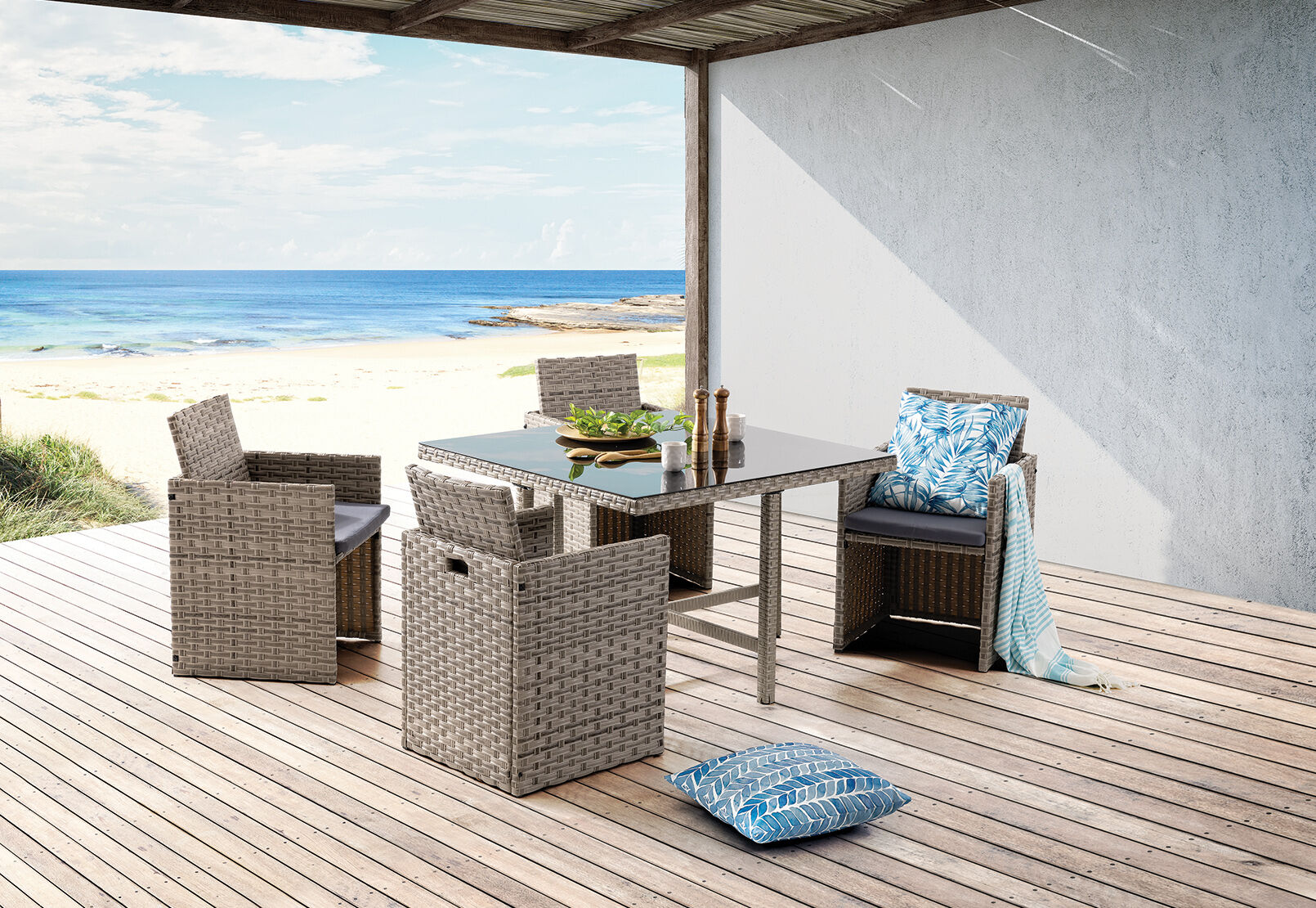 LIGHT GREY NOBBY 5 Piece Outdoor Dining Setting Amart Furniture