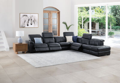 LUCIANO - Leather Corner Lounge with 3 Inbuilt Electric Recliners and Right-Hand Facing Chaise