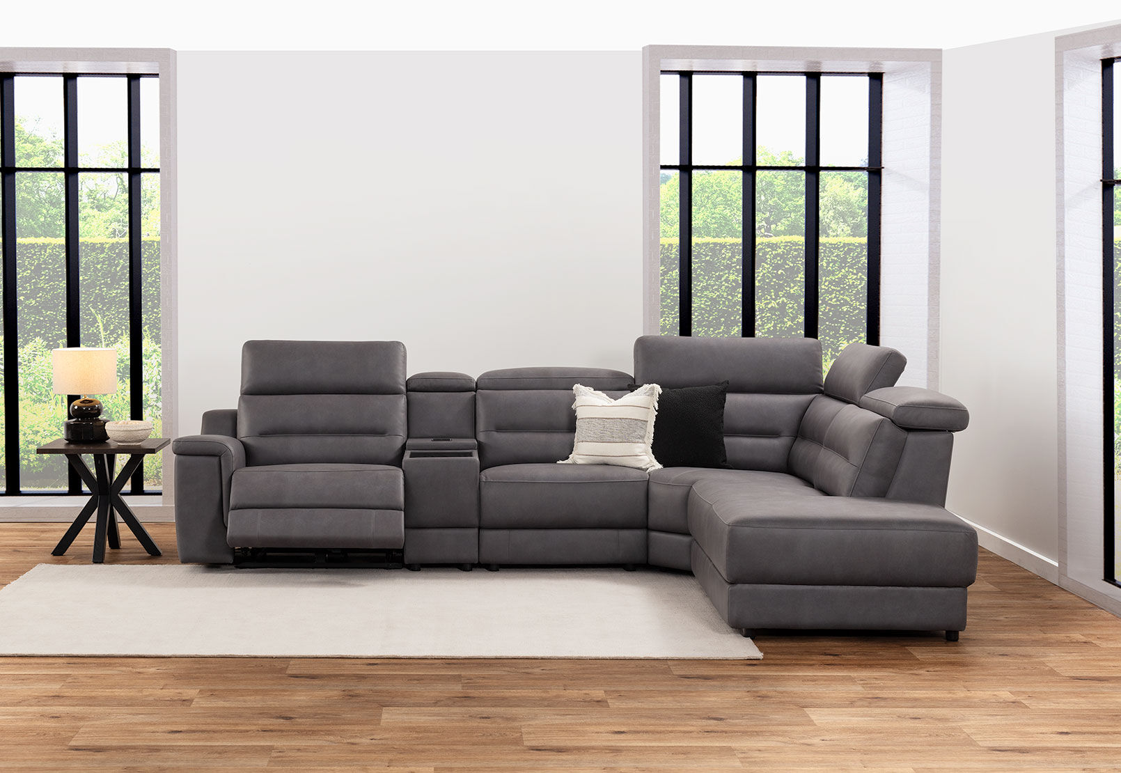JEFFRIES FABRIC - Corner Lounge with Inbuilt Electric Recliner and RHF Chaise JEFFRIES FABRIC