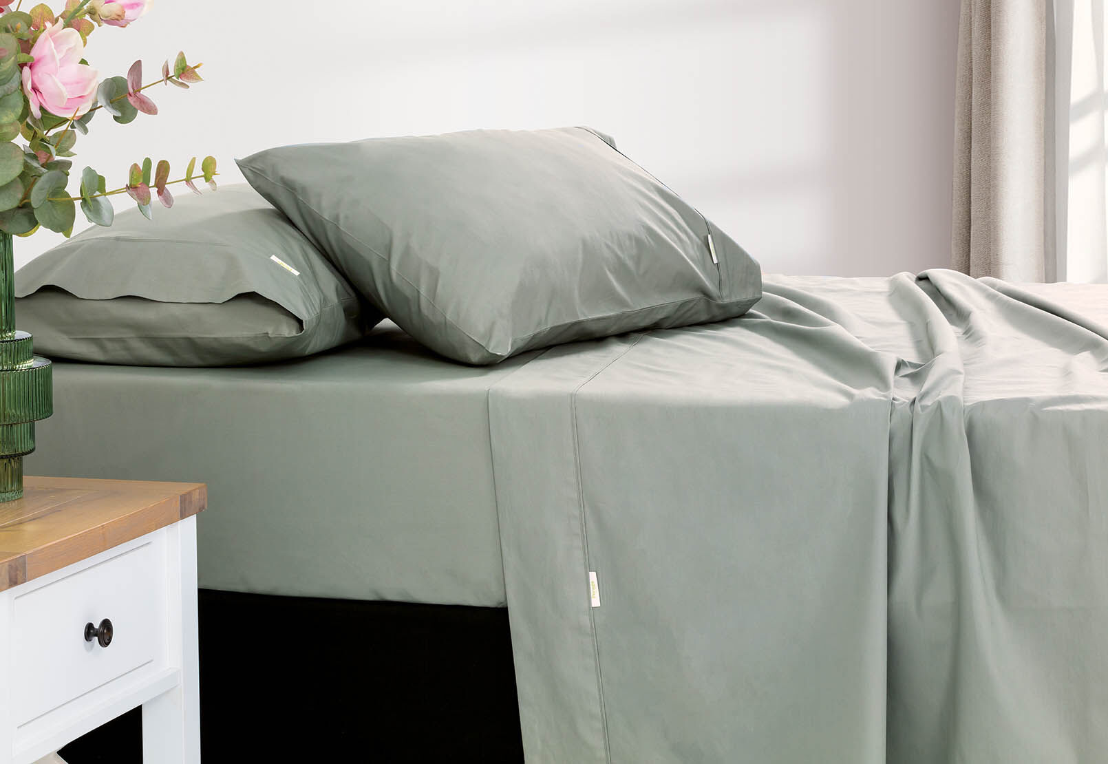 DRK/SAGE QUEEN SHEET SET 300 Percale Cotton Sheet Set