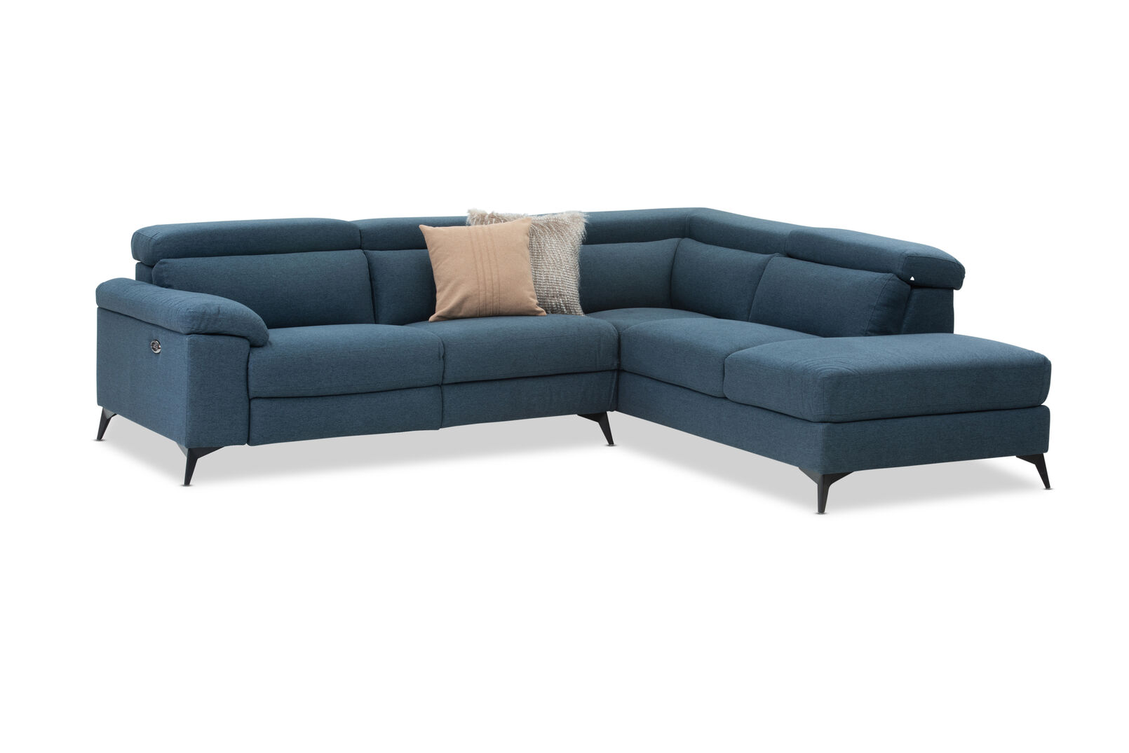 BLUE FORTEO Fabric RHF Corner Chaise with Electric Recliner