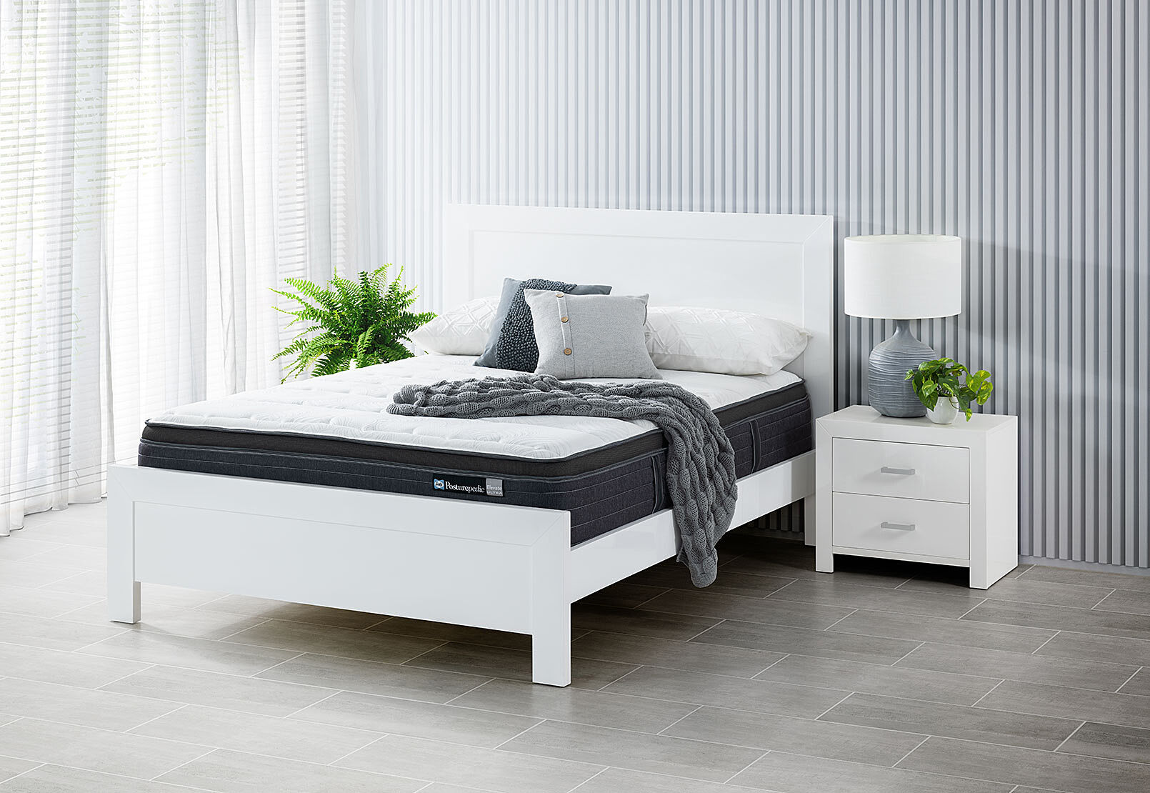 Glossy shop white bed