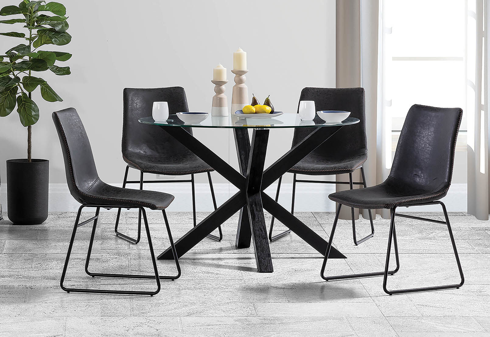 PROMENADE - 1200 Round Glass Top Dining Table PROMENADE