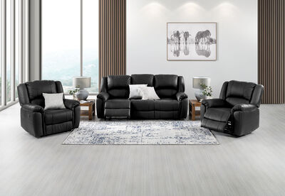 GEOFFREY - Leather 3 Seat Sofa with 2 Inbuilt Manual Recliners