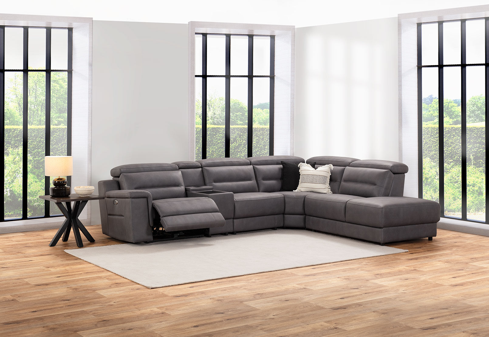 JEFFRIES FABRIC - Corner Lounge with Inbuilt Electric Recliner and RHF Chaise JEFFRIES FABRIC
