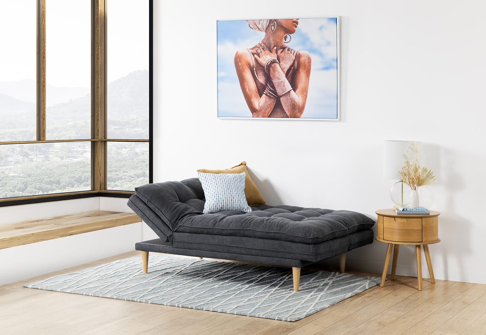 CHARCOAL BAILEY Fabric Click Clack Sofa Bed