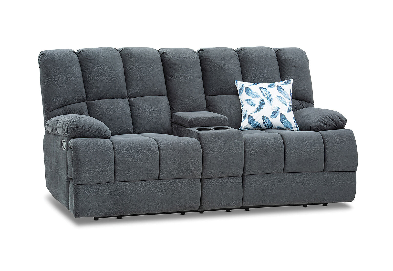 DARK GREY SPARTACUS Fabric 2 Seater Sofa with Console Amart Furniture