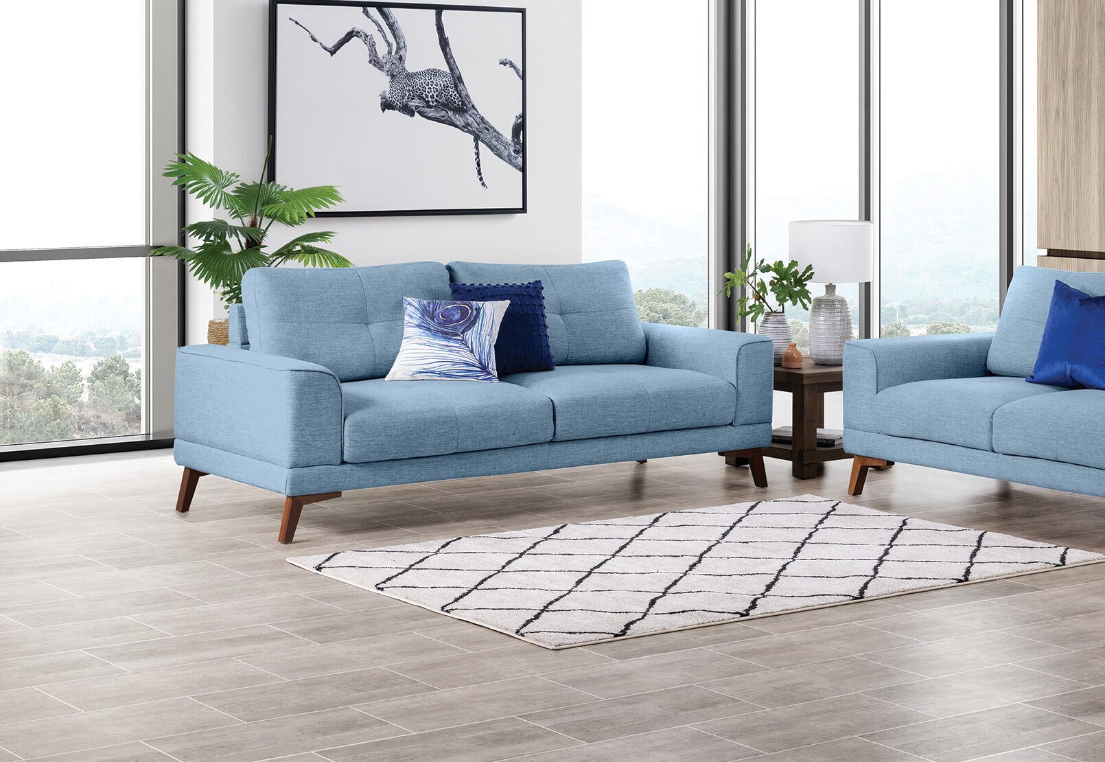 LIGHT BLUE CHLOE Fabric 3 Seater Sofa
