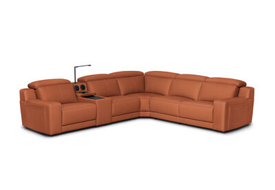 VANTRO LEATHER - Corner Lounge with 2 Inbuilt Electric Recliners and Speaker Console