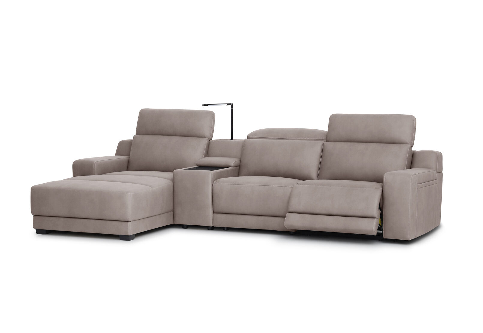 VANTRO FABRIC - 3 Seater LHF Chaise with Console and Inbuilt Electric Recliner VANTRO FABRIC