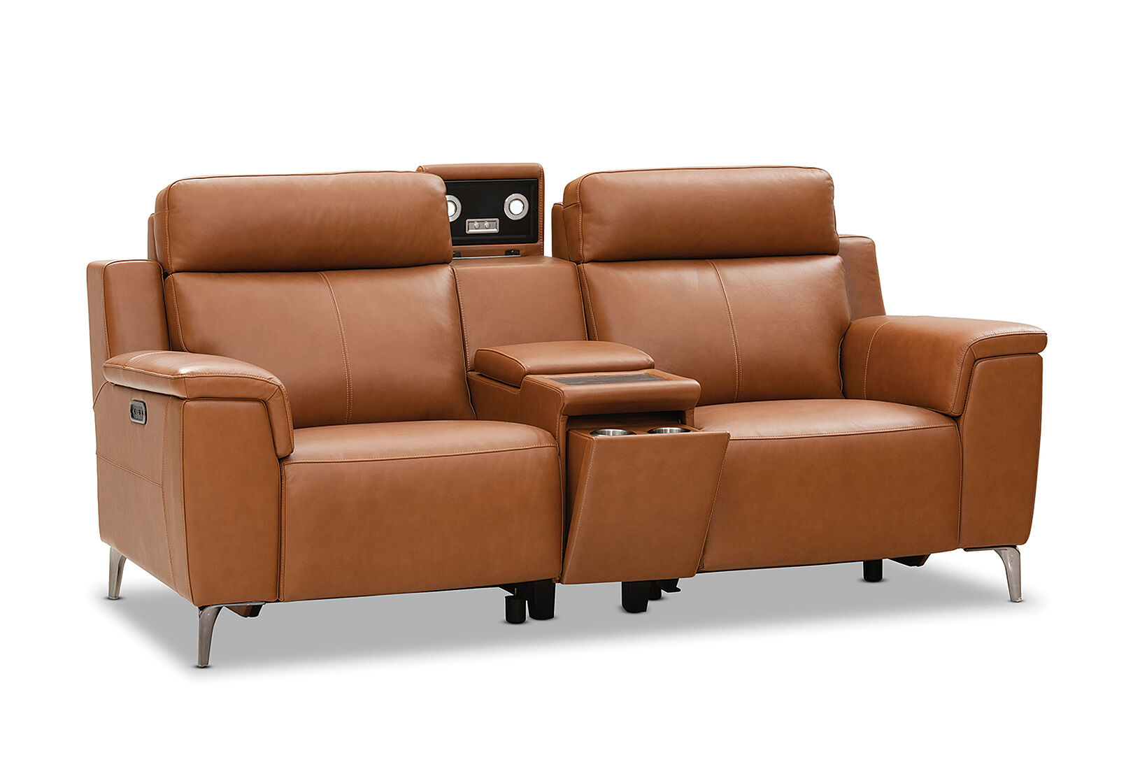 ARISTOTLE - Leather 2 Seater Sofa with Console and 2 Inbuilt Electric Recliners ARISTOTLE