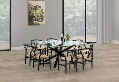 PROMENADE - 9 Piece Dining Suite with Wishbone Replica MKII Dining Chairs