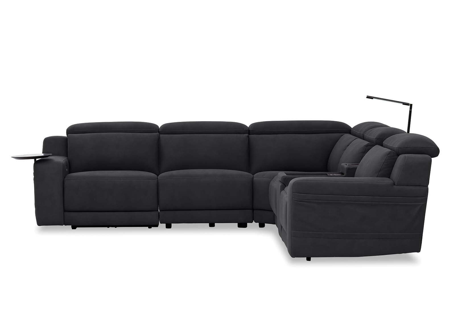 BLACK CASSIUS MK2 Corner Lounge with 2 Inbuilt Electric Recliners