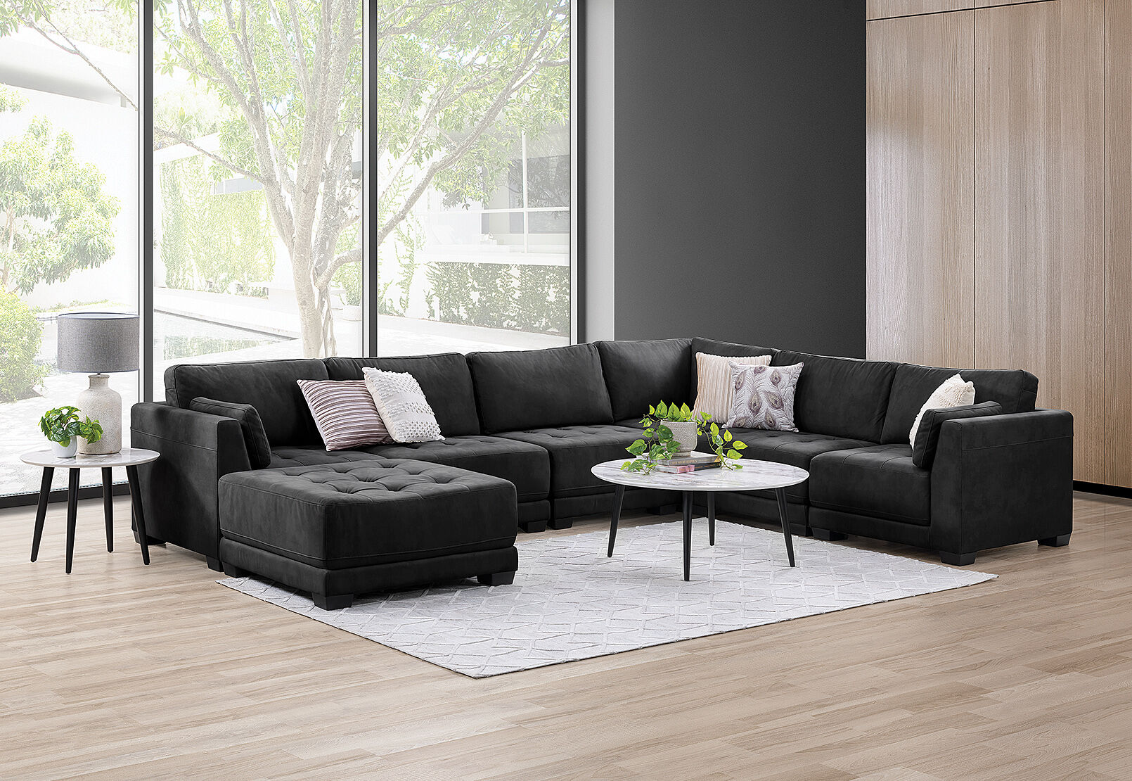 BLACK ELEANOR Fabric 7 Piece Lounge Setting Amart Furniture