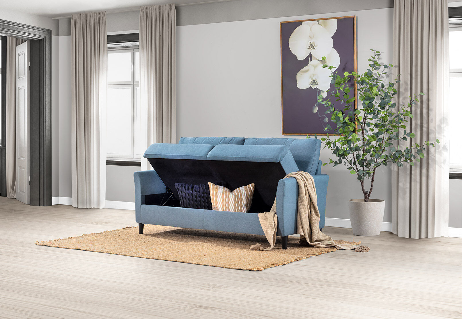 GRIFFIN - Blue 3 Seat Sofa with Storage GRIFFIN