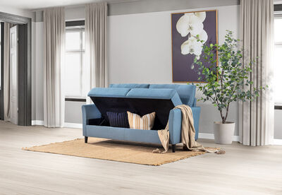 GRIFFIN - Blue 3 Seat Sofa with Storage