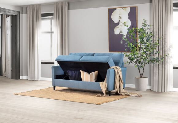 GRIFFIN - Blue 3 Seat Sofa with Storage
