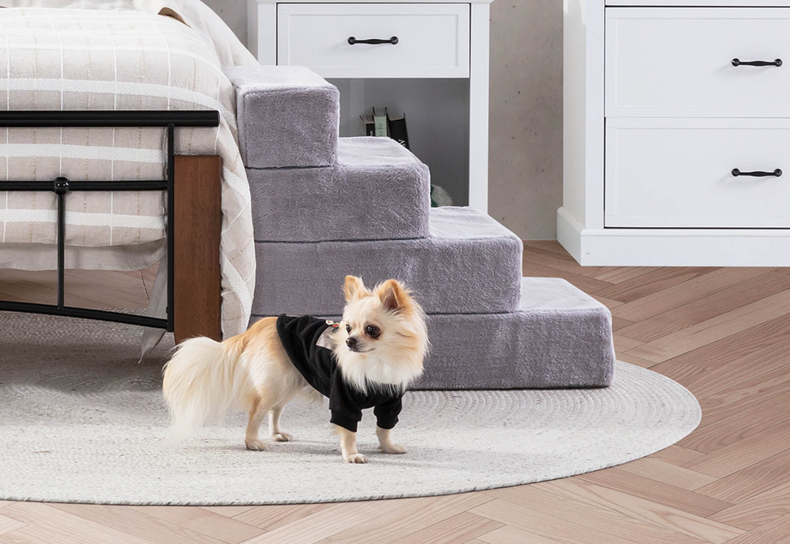 LIGHT GREY KELLEY 4 Step Pet Stairs Large