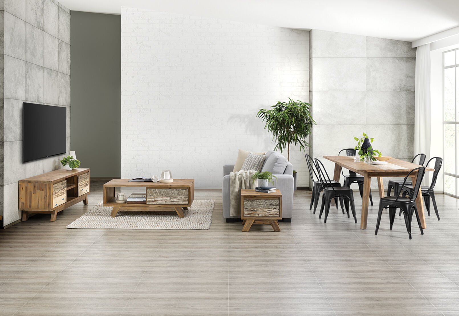 MATTE BLACK BOATWOOD 11 Piece Package with Rocket Dining Chairs Amart