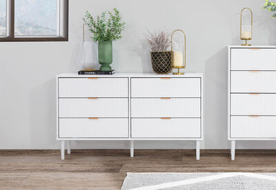 HENSLEY - White 6 Drawer Dresser