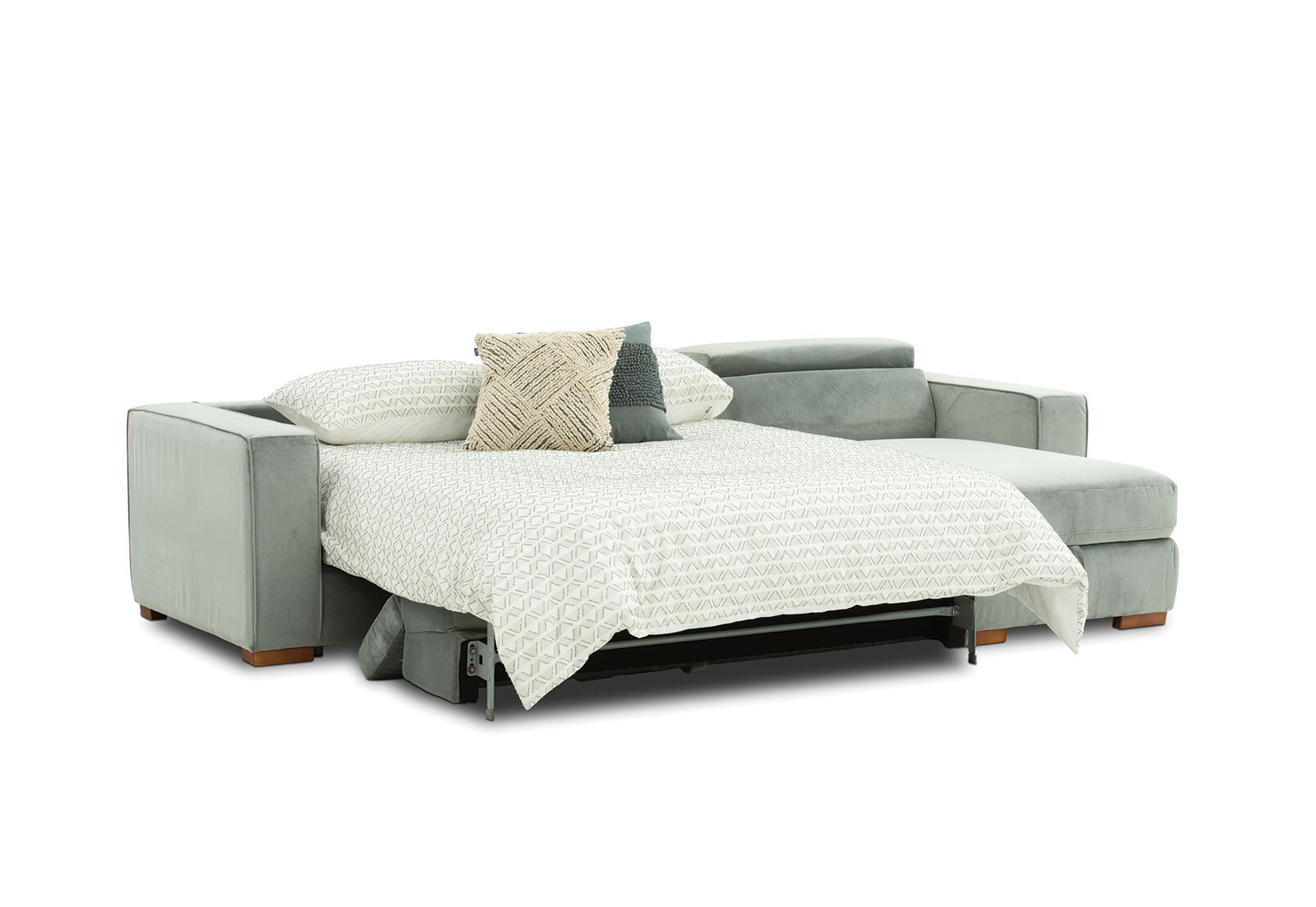 LIGHT GREY ANGUS VELVET RightHand Facing 3 Seater Chaise with Sofa Bed