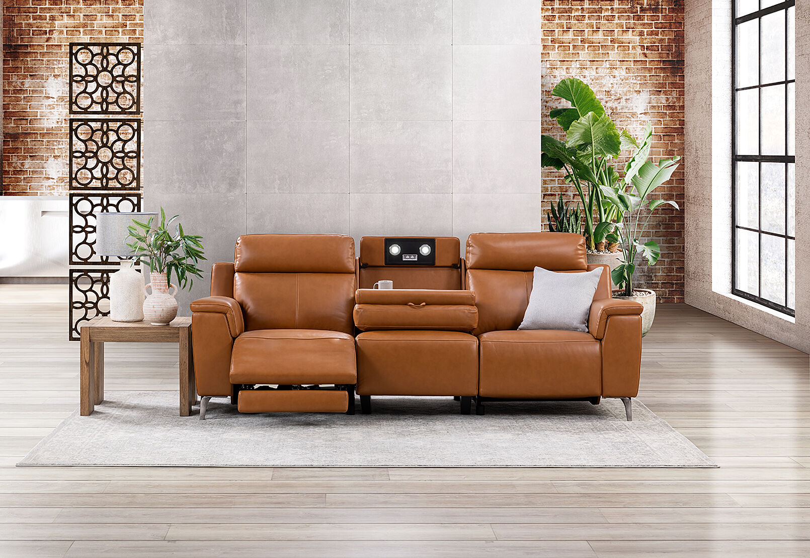 ARISTOTLE - Leather 3 Seater Sofa with 2 Inbuilt Electric Recliners ARISTOTLE