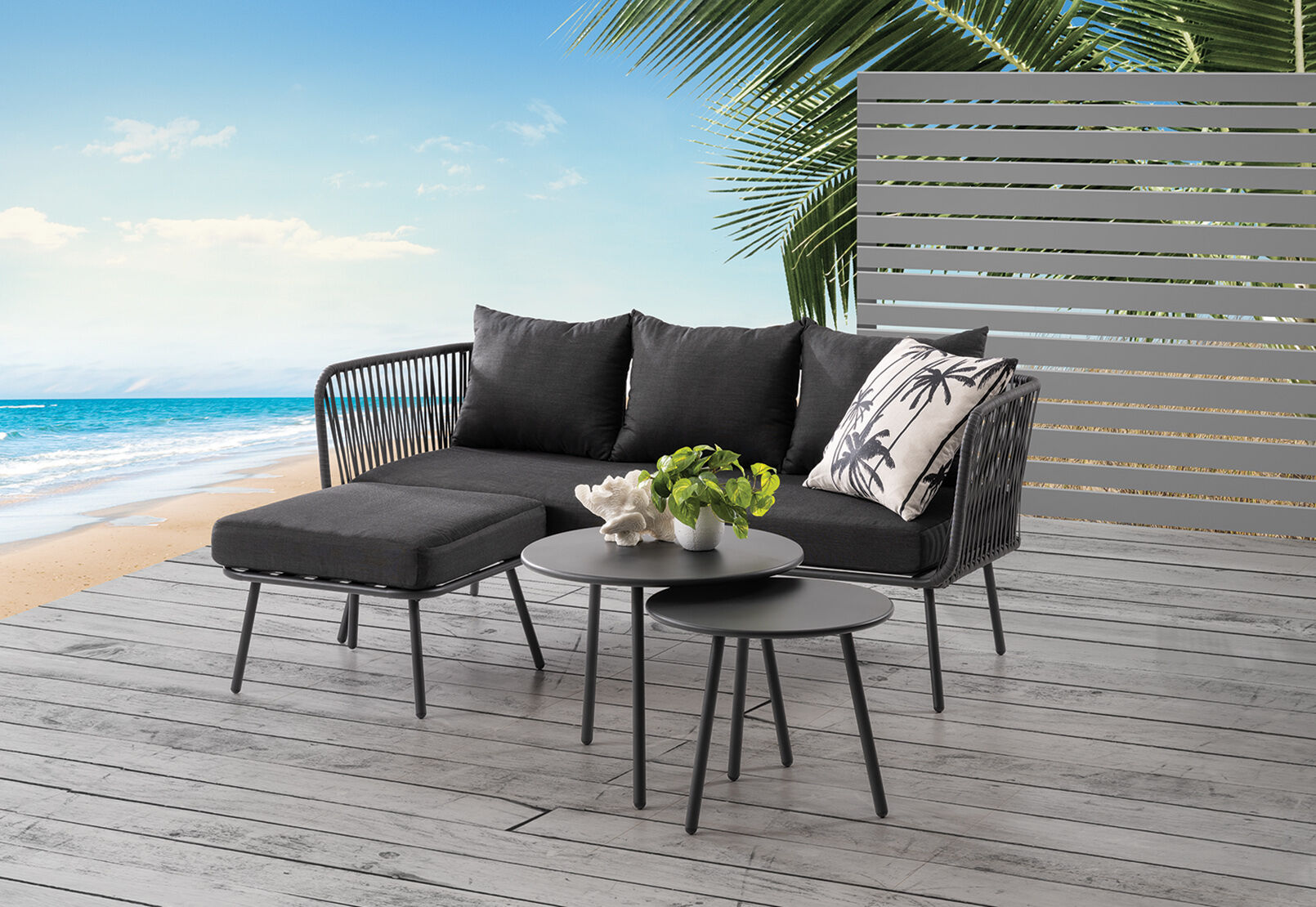 BLACK BRADY 4 Piece Outdoor Chaise Lounge Setting Amart Furniture