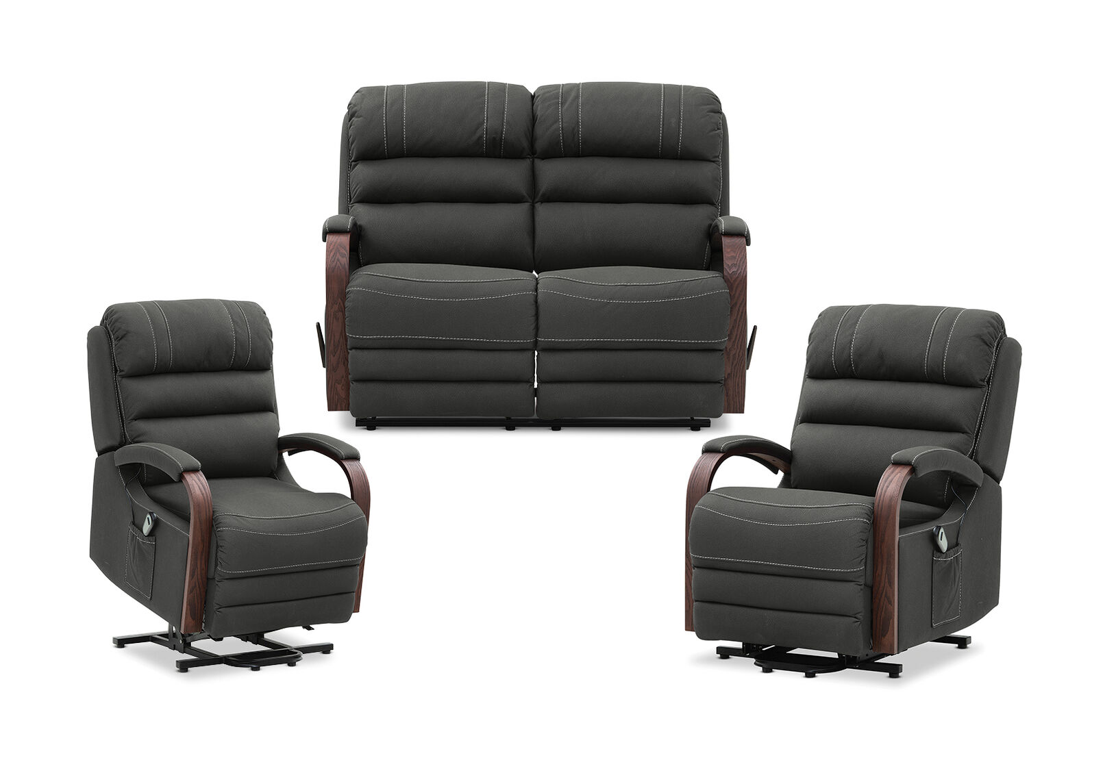 CHOCOLATE ELDRIDGE Fabric 3 Piece Recliner Suite
