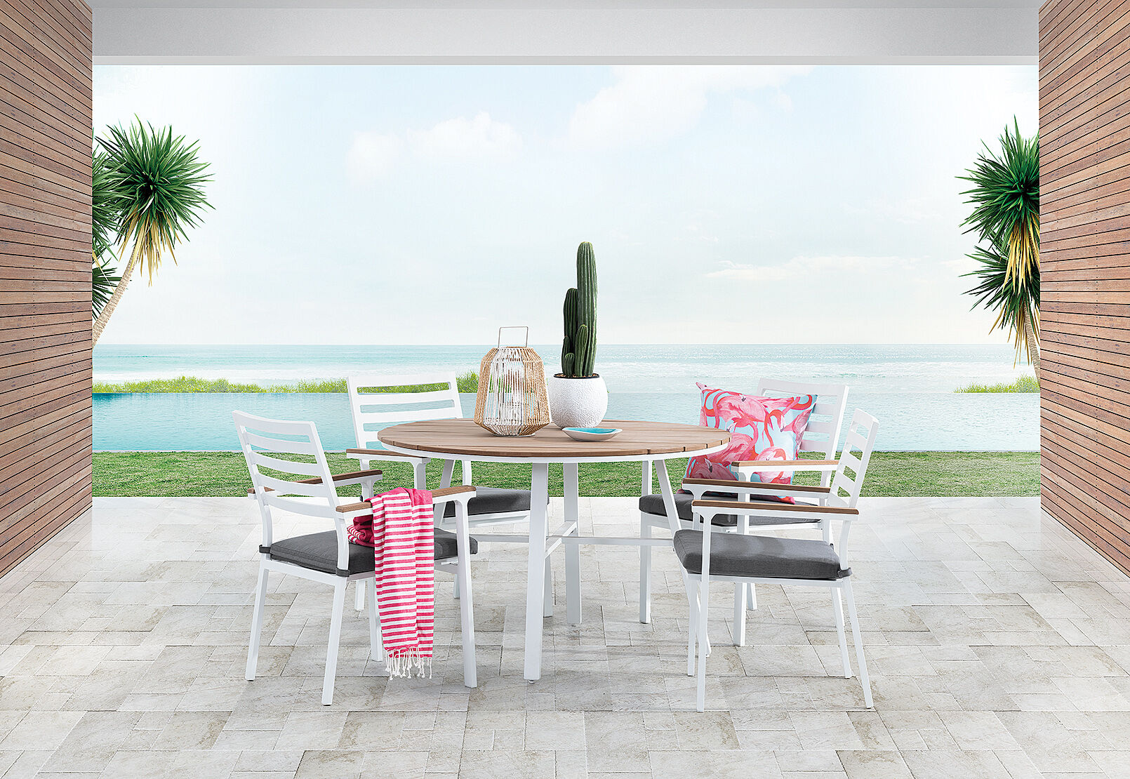 WHITE/NATURAL TANGALOOMA 5 Piece Outdoor Dining Setting | Amart Furniture