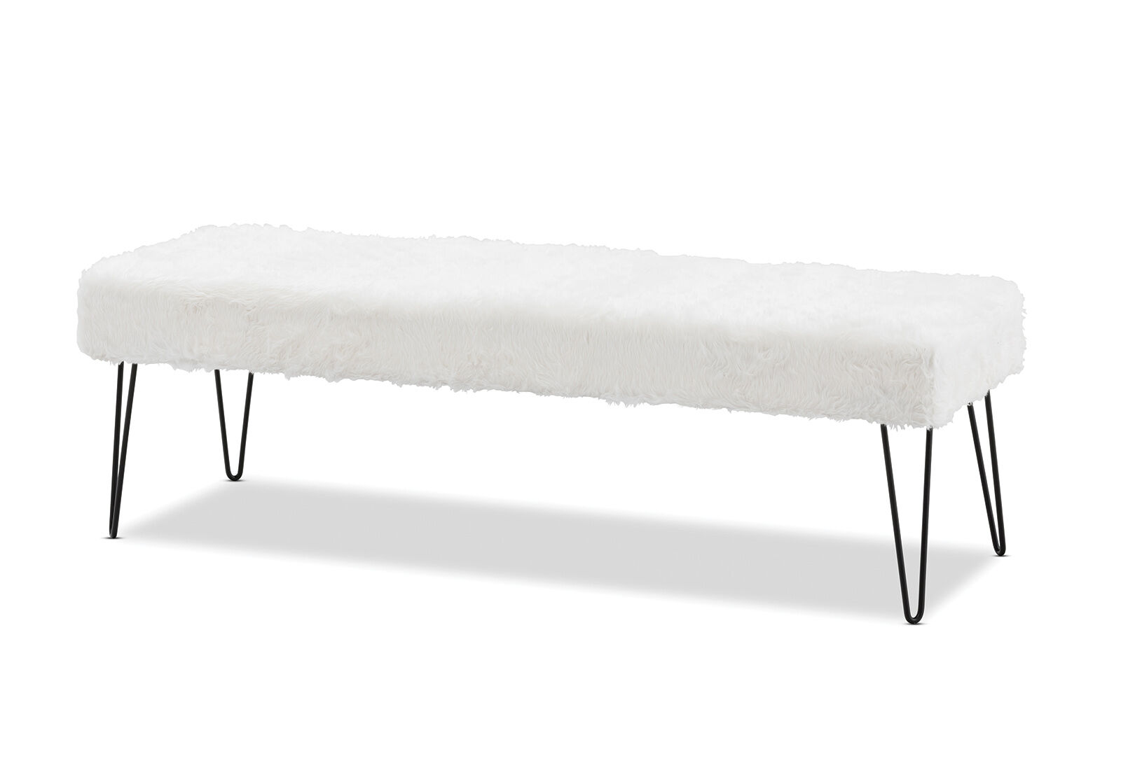 WHITE FLOSSY Fur Ottoman Bench