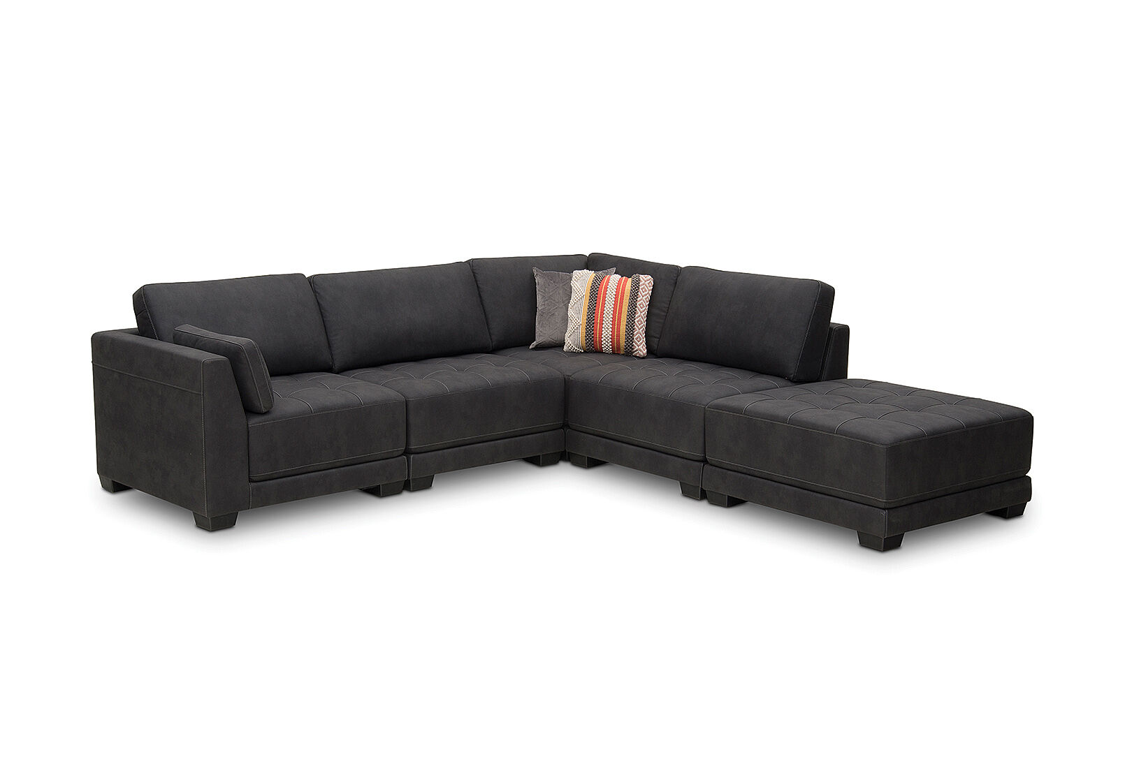 BLACK ELEANOR Fabric 5 Piece Corner Lounge Setting