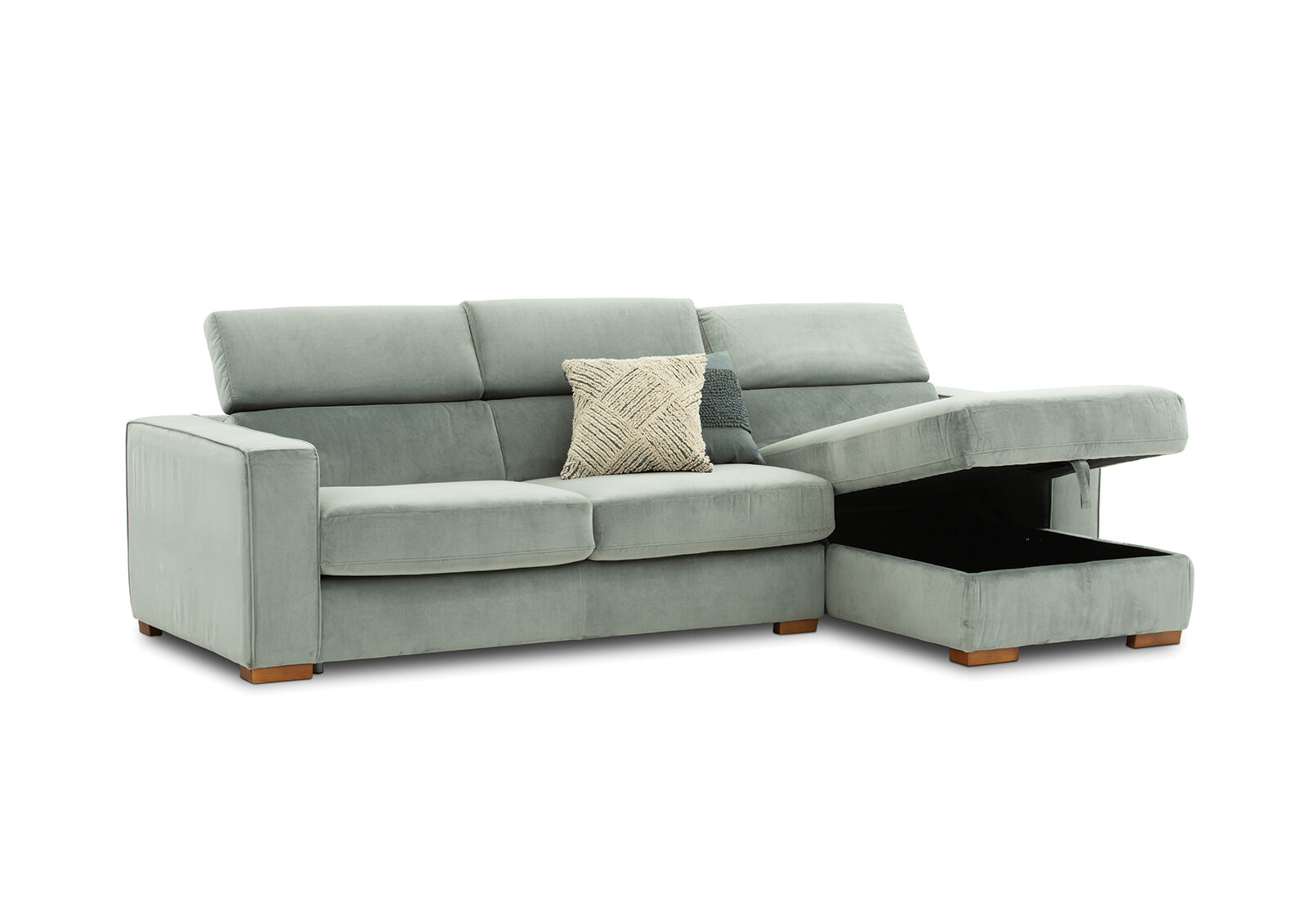 LIGHT GREY ANGUS VELVET RightHand Facing 3 Seater Chaise with Sofa Bed