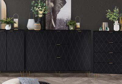 DORSEY - Black 3 Drawer 2 Door Buffet