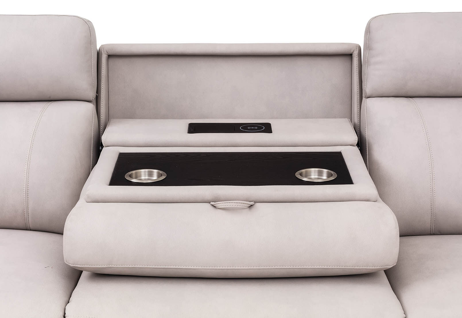 LYNCOLN - Fabric 3.5 Seat Left Hand Facing Chaise with Drop Down Table LYNCOLN