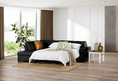 DIAMOND - Leather-Look Left-Hand Facing Corner Chaise with Sofa Bed