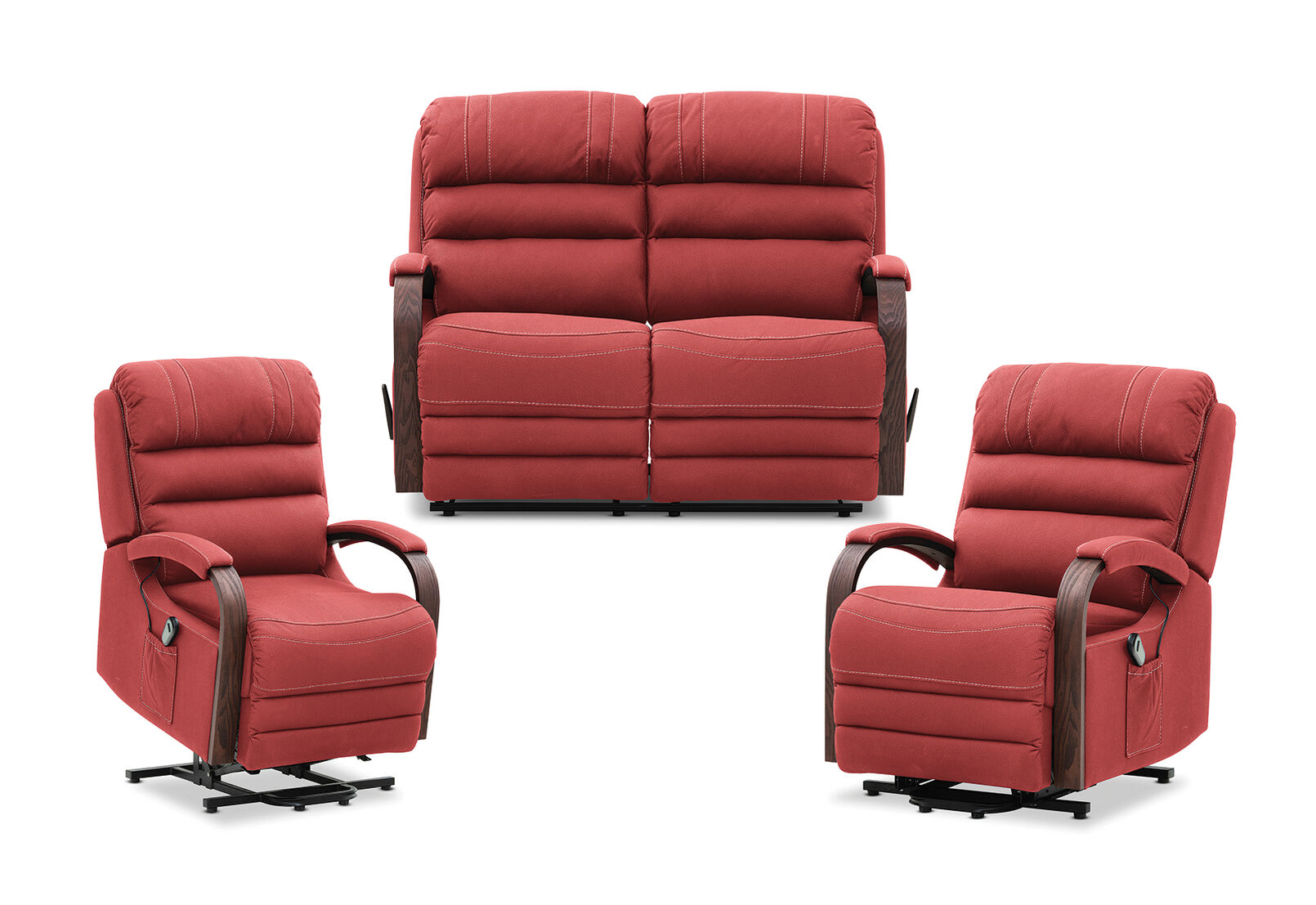 RED ELDRIDGE Fabric 3 Piece Recliner Suite
